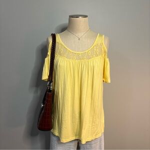 Butter Yellow Lace Cold Shoulder Top